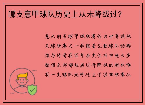 哪支意甲球队历史上从未降级过？